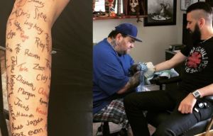 This amazing man gives talks to suicidal teens in school and now has 120 of their names tattooed on his arm to show them they're not alone
