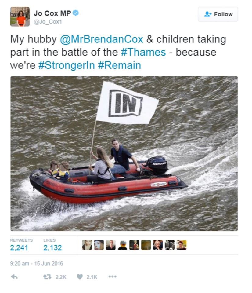 Mrs Cox tweeted this touching family photo the day before she died