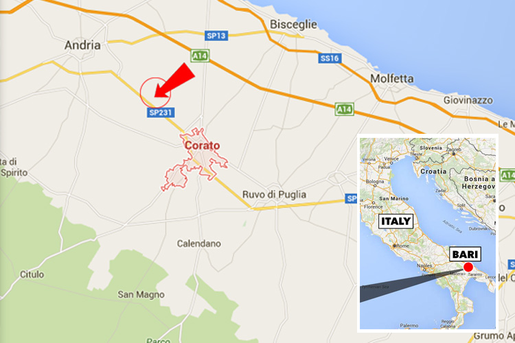 The crash occurred just a few miles from the popular tourist destination of Bari