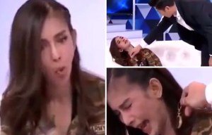 Watch the jaw-dropping moment beauty is ‘possessed by cannibal GHOST’ during live TV interview