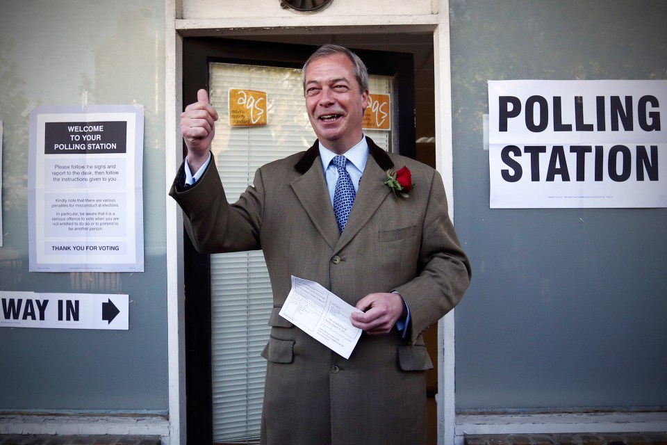 Leader Of UKIP, Nigel Farage, Casts His Vote As The UK Goes To The Polls