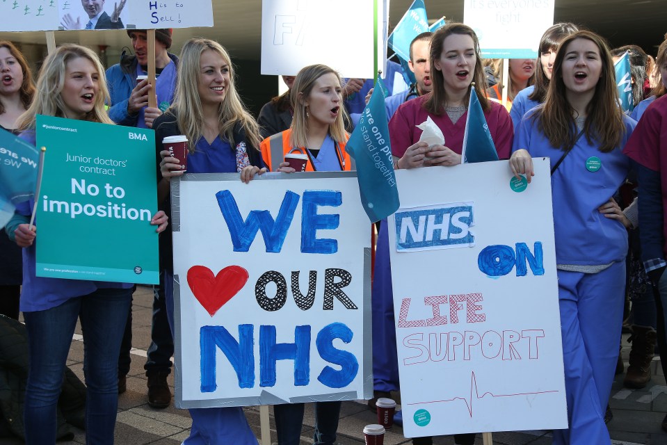 Striking junior doctors outside Bristol Royal Infirmary.