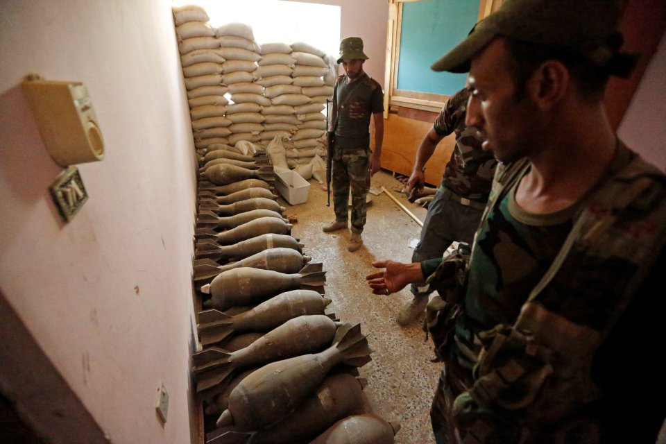 A stunning array of weapons were left in the city, which ISIS fighters were forced to abandon after being recently overrun 