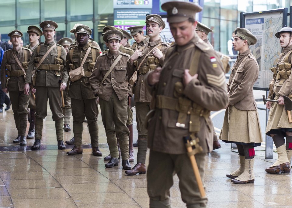 'Ghost soldiers' roamed around Manchester Piccadilly train station as a sombre reminder of the 100 year old battle
