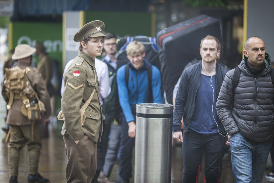 Commuters were met with silence from the young actors 
