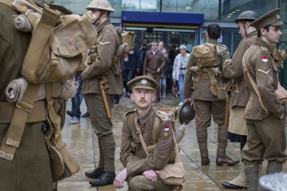 The young actors staged powerful scenes reminding the public of the fallen Britons of the bloody battle 