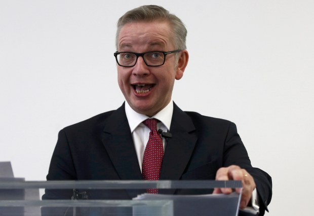 Britain's Justice Secretary, Michael Gove, delivers his speech after announcing his bid to become Conservative Party leader, in London