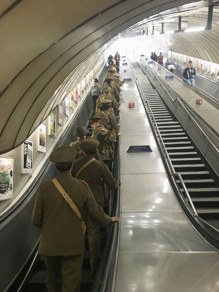 Silent tribute...The actors dressed in WW1 uniforms as they appeared en masse at railway stations up and down the country