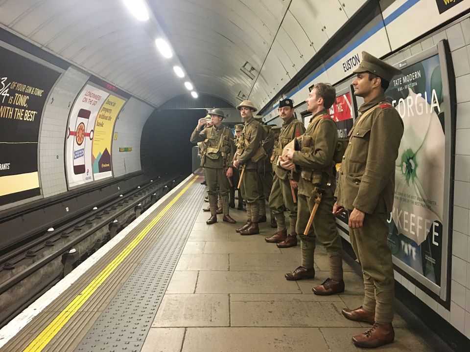 Silent 'soldiers' gathering at Euston station to pay tribute to the fallen men of the Battle of the Somme