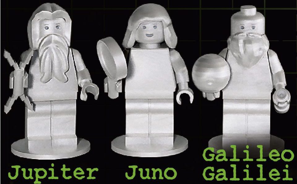 Three aluminium Lego figures of Galileo, Juno and Jupiter were included sent on the voyage