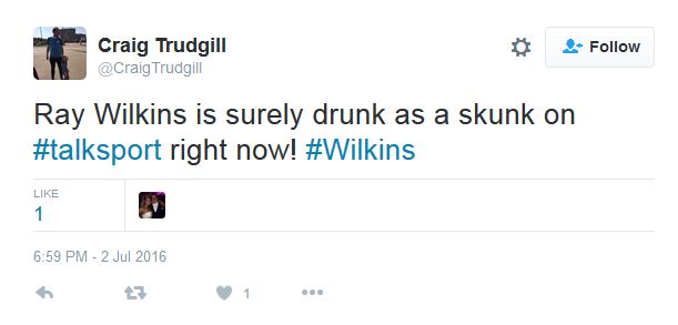 Tweets regarding Ray Wilkins comments on TalkSport radio on Saturday, July 2