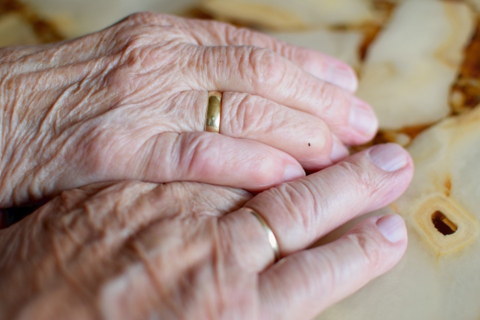 Close Up View Of Older Couple Holding Hands