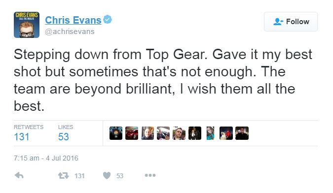 Evans tweeted his decision to resign yesterday, stating he "gave it my best"
