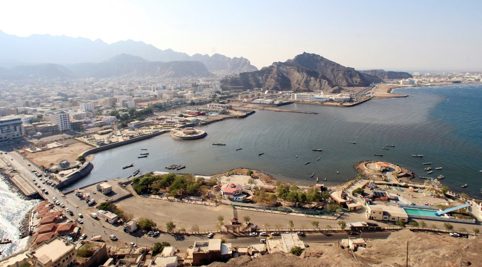 An aerial view shows Aden's City in southern Yemen