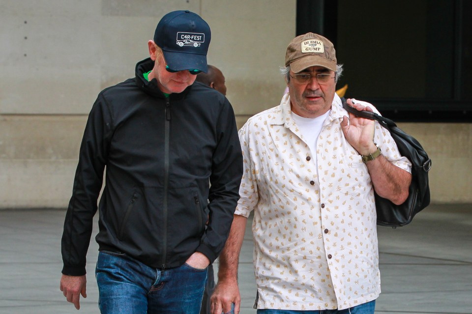 Today he was seen leaving the BBC studios with longtime friend and script writer Danny Baker