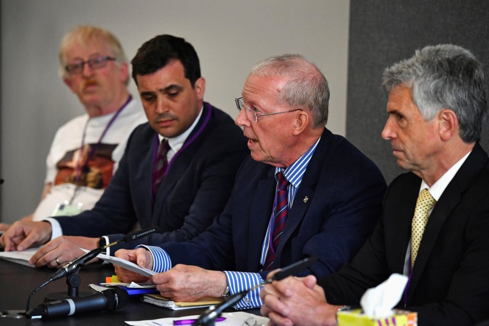 Relatives of military personnel killed during the Iraq War speak at a news conference after listening to Sir John Chilcot present the report