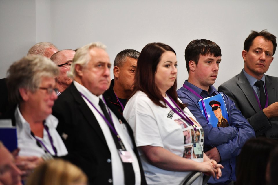 Relatives and friends of military personnel killed during the Iraq War attend a news conference after listening to Sir John Chilcot