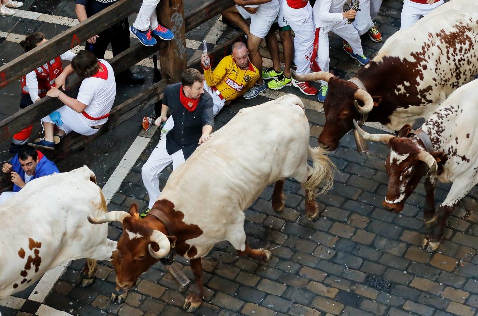 Many people struggle to keep up with the adrenaline-fuelled race and can be trampled by a bull or running people if they fall