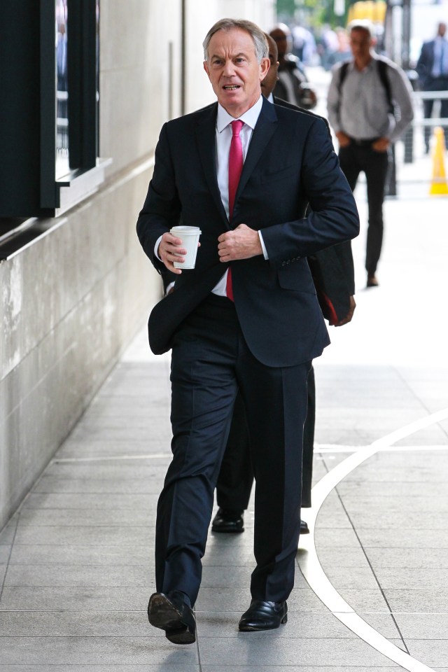 Tony Blair visiting the BBC to appear on Radio 4 to defend that he made the right decision against the demanding Chilcot Report over the Iraq War - London