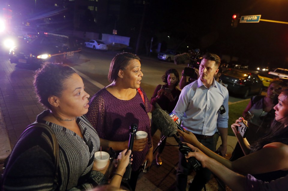 Shetamia Taylor's sisters Sherie and Theresa William speak to the media as they leave the Baylor University Medical Center