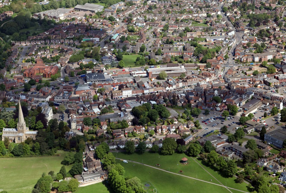aerial view of Leighton Buzzard in Bedfordshire