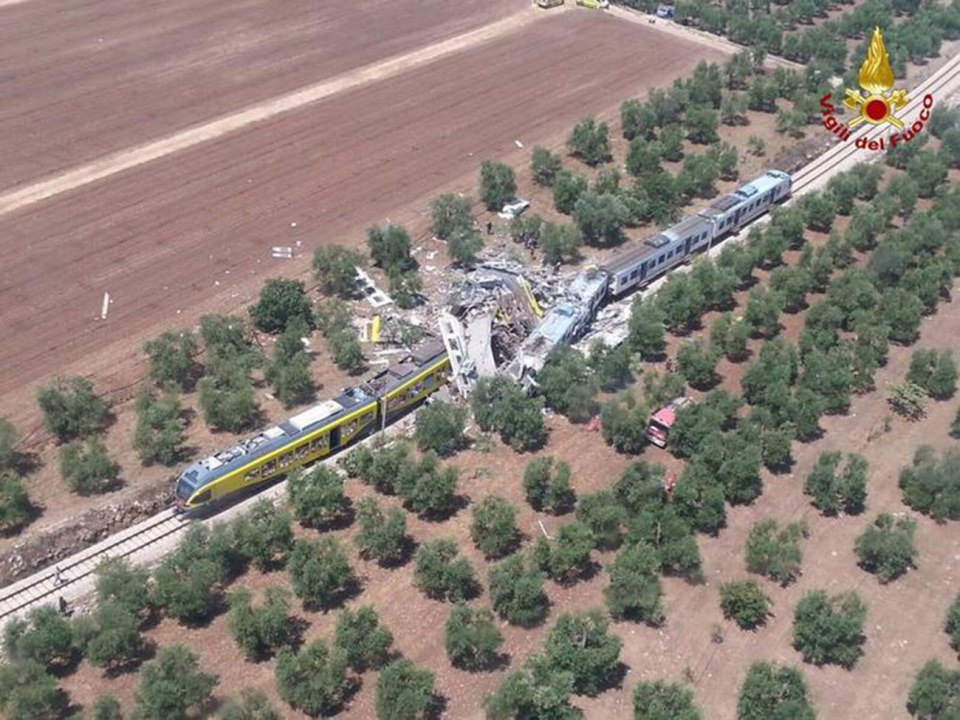 This dramatic aerial shot shows the devastating pile up in southern Italy