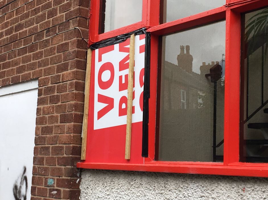 This is the damage caused by a vandal overnight just hours after Ms Eagle launched her leadership bid