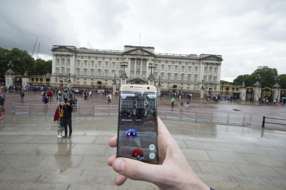 Pokemon Go virtual reality phone app at various London landmarks.