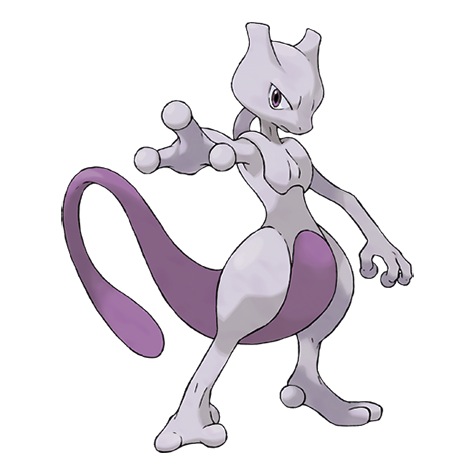 MEWTWO, #150, Psychic. One of the most powerful Pokemon in the game, very difficult to catch.