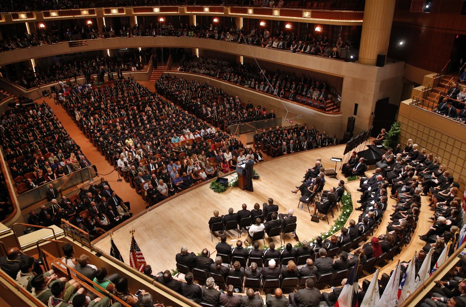 US President Barack Obama pauses while speaking at cop memorial in Dallas