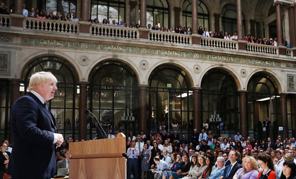 Boris speaks to staff at the Foreign Office on Friday after he is promoted to the job
