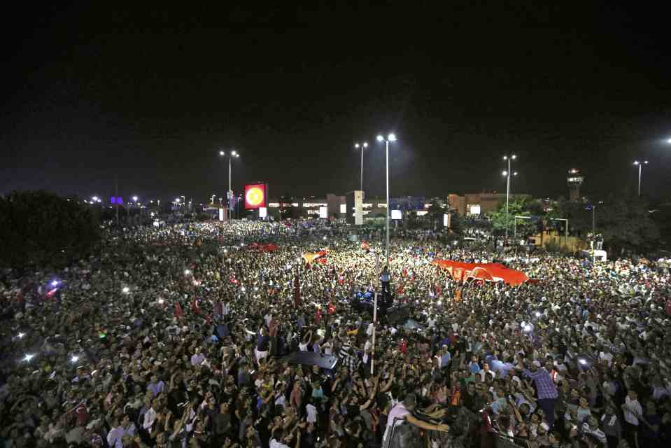 People demonstrate outside Ataturk international airport