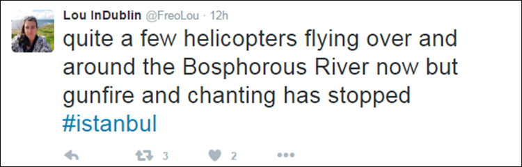 She also saw helicopters flying near the Bosphorous Bridge in Istanbul