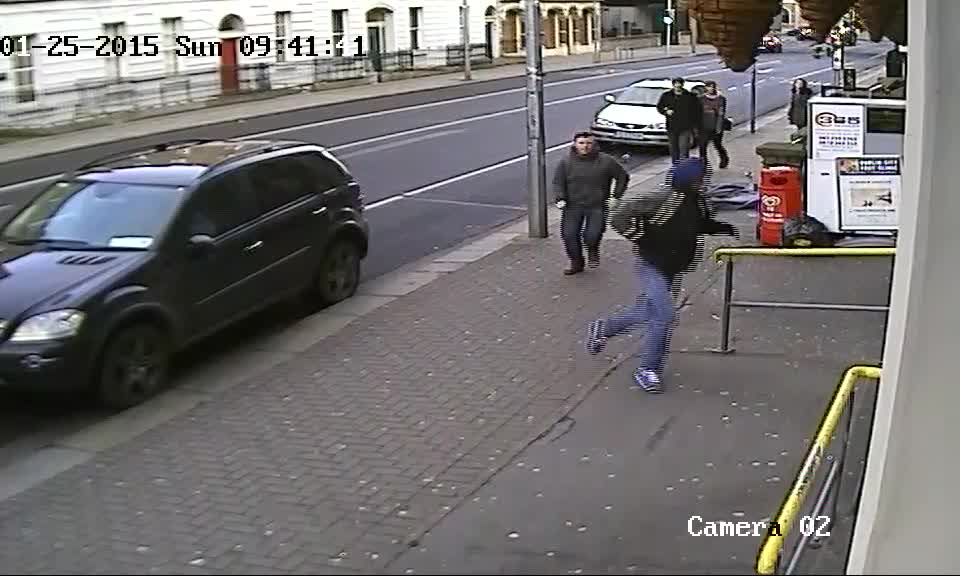 Fitzgerald manages to stand up and then flee into a nearby store 