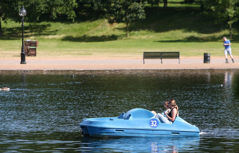 Some enjoyed boating on the park's lake in the summery weather on Monday