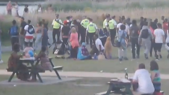Police seemed to try and contain some of the youths by the lake 