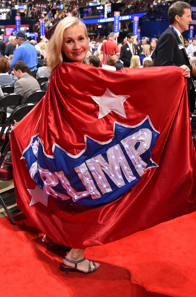 Mary Sue Rehrer wears a Donald Trump cap
