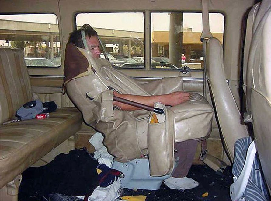 The infamous 2006 picture of a man discovered sewn into the upholstery of a van seat to get across Mexican/US border 
