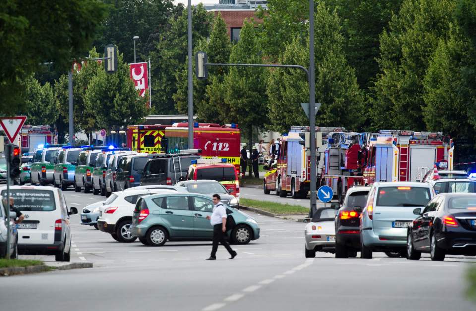 Police and firefighters are on the scene amid reports multiple gunmen went on the rampage in Munich