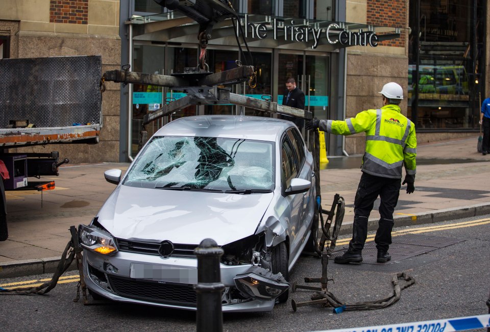 Heslop's car pictured after the horror smash in Surrey last year