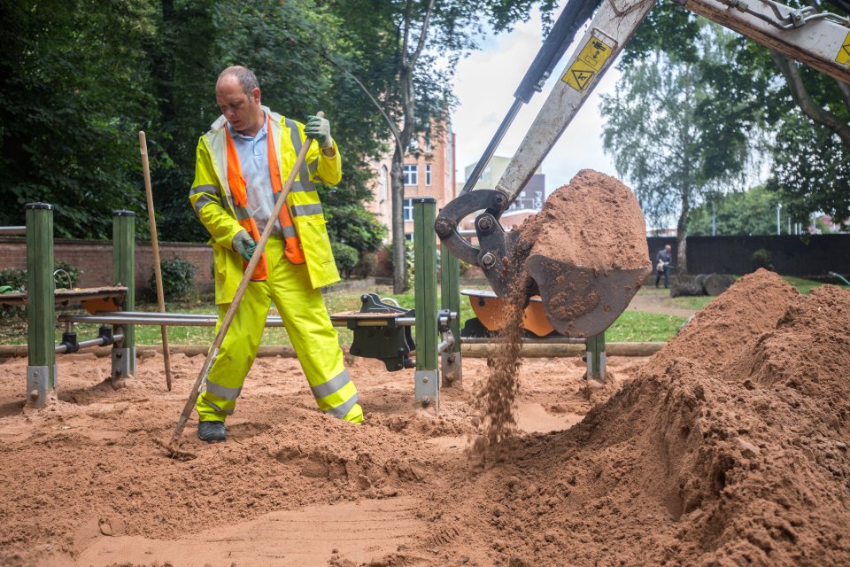 Today pest controllers were out changing the sand at the playground