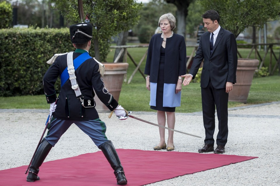 FAMEFLYNET - British Prime Minister Theresa May Meets Matteo Renzi During A Visit To Rome