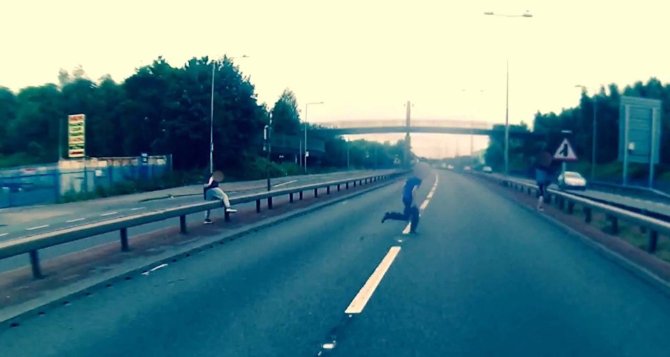 While his friends reach the barrier easily, he lags behind
