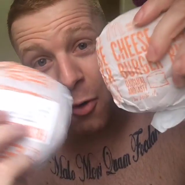 Dominic Usher, 29, was pictured eating McDonalds in his prison cell