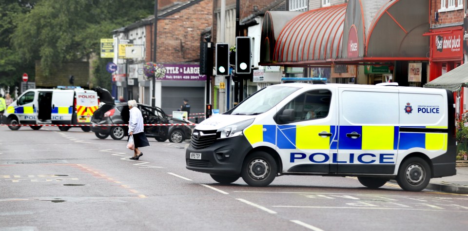 Cops are appealing for witnesses as the car the gang fled the scene in was also torched