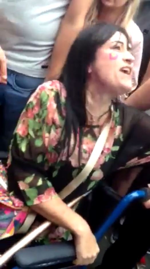 Anna Roberts argues with staff at the MTV crashes event in Plymouth. She was told she needed to move from the disabled area despite it being empty