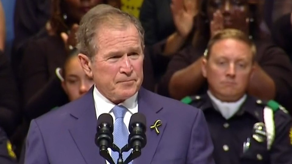 Former US President George W. Bush speaking at the Dallas memorial