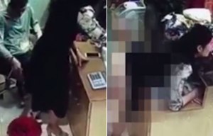 Shocking moment Chinese shop owner caught having sex with employee behind the TILL