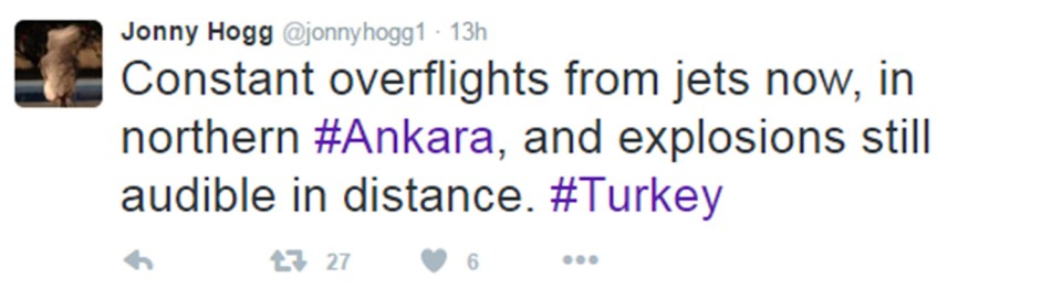 He also heart plotters flying jets over the city and gunfire in the distance