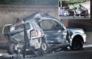 Two people killed in parked car after motor ploughs into three vehicles in high-speed crash